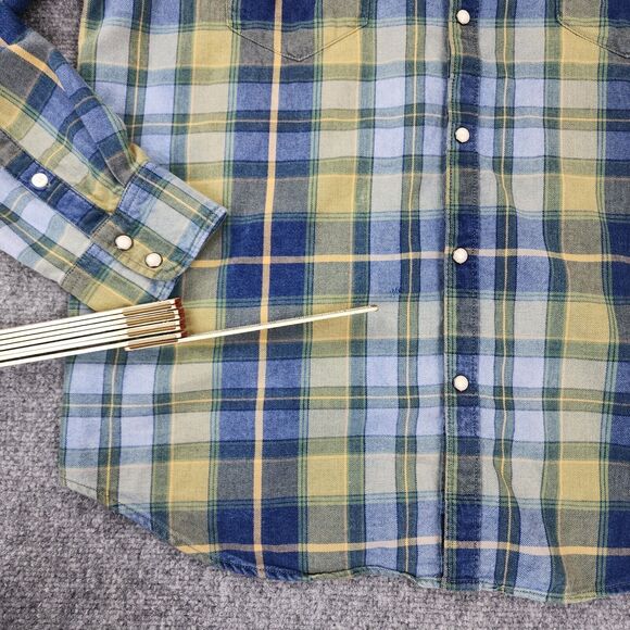 Lucky Brand Shirt Mens Large Indigo Plaid Long Sleeve Western Pearl Snap Button - Picture 14 of 16